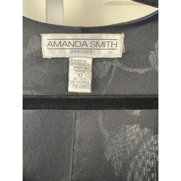 Vintage Blue Velvet Floral Burnout Long Sleeve Shift Dress Amanda Smith Size 10 - Picture 2 of 7